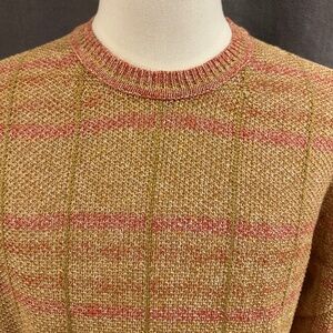 New Henry Jacobson, size Lg, gold ground plaid, 100% linen crew neck sweater